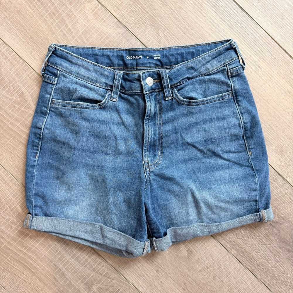 Old Navy Wow Denim Shorts Womens 6 Blue High Rise Cuffed Dark Wash 695140-00